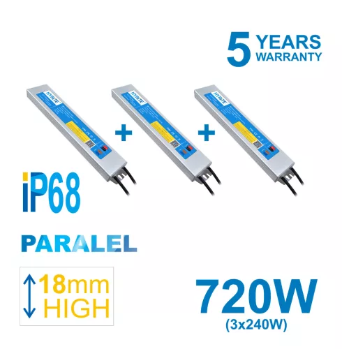 720W PARALEL PACK HYRITE 3x TLG-24E240C, professional LED power supply 3x 240W/24V = 720W, IP68, 18MM