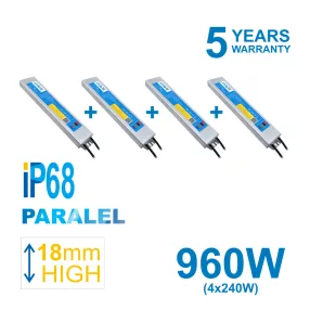   960W PARALEL PACK HYRITE 4x TLG-24E240C, professional LED power supply 4x 240W/24V = 960W, IP68, 18MM