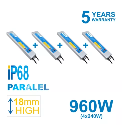 960W PARALEL PACK HYRITE 4x TLG-24E240C, professional LED power supply 4x 240W/24V = 960W, IP68, 18MM