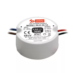   LEDis RLD-30-12, LED power supply 30W / 12V, IP67, ø=55mm, wall box shape