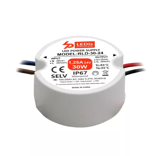 LEDis RLD-30-24, LED power supply 30W / 24V, IP67, ø=55mm, wall box shape